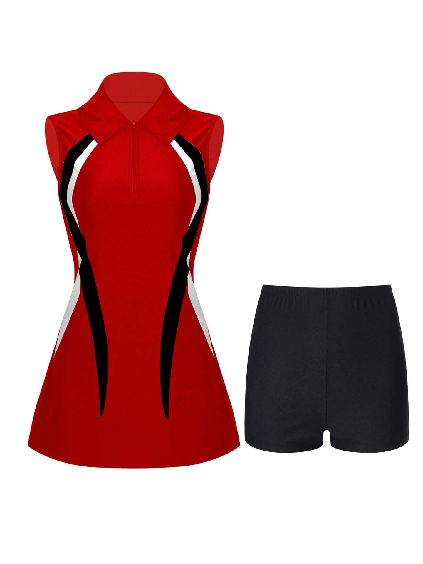Womens Tennis Dresss Badminton Golf Outfit Sports Set Sportswear Outdoor Activities Sleeveless Zipper Athletic Dress with Shorts - Image 3