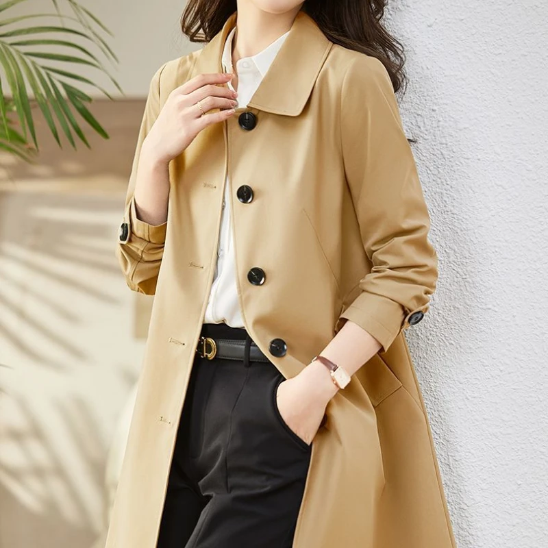 Spring Autumn Fashion Turn-down Collar Long Sleeve Solid Trench Women's Clothing Korean Button Simplicity Trend All-match Tops - Image 6