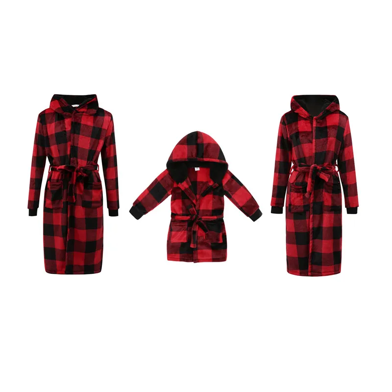 Red Plaid Matching Family Christmas Pajamas Set Long Sleeve Nightgown for Parents and Children Festive Holiday Sleepwear - Image 2