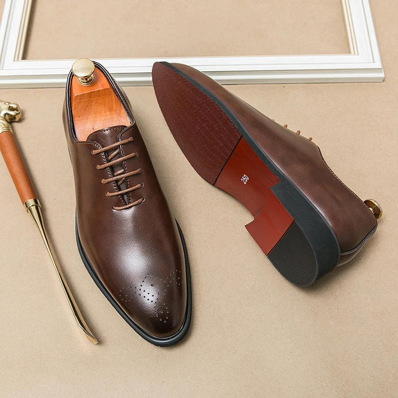 Classic Brand Pointed Banquet Dress Shoes Brown High-end Men's Business Shoes Men's Commuting Daily Casual Shoes Flat Bottomed - Image 5