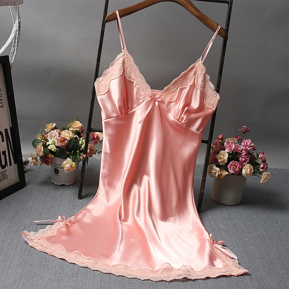 Sexy Women's Satin Soft Nightdress Lace Lingerie Sleepwear Ladies Wrap Night Dress Robe Summer Pajamas Nightgowns Sleep Shirts - Image 3