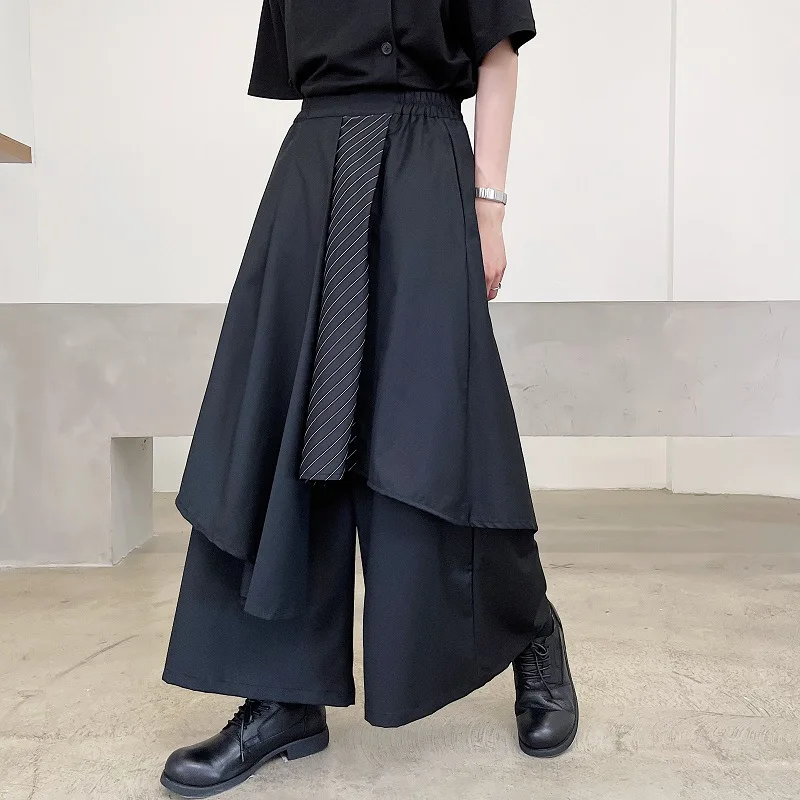 2023 Men Black Irregular Pants Japanese Style Men Fashion Instagram Mixed Wind Kendo Samurai Culottes Party Dress Trousers - Image 3