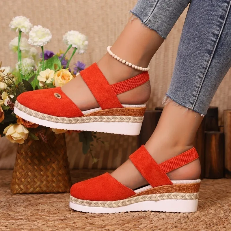 Summer Women Linen Plain 6cm Wedge Sandals Handmade Ladies Casual Comfortable womens shoes - Image 2