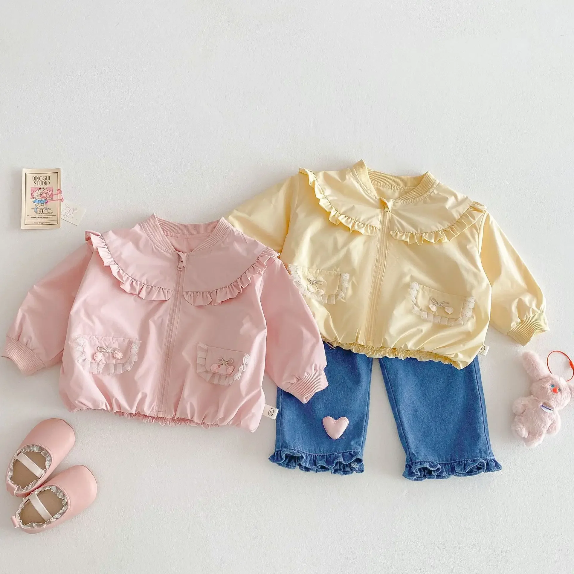 2025 New Spring Korean-Style Toddler Coat for Girls, 0-5 Years - Chic Bow Top, Solid Color, Loose-Fit Baby Spring Jacket - Image 2