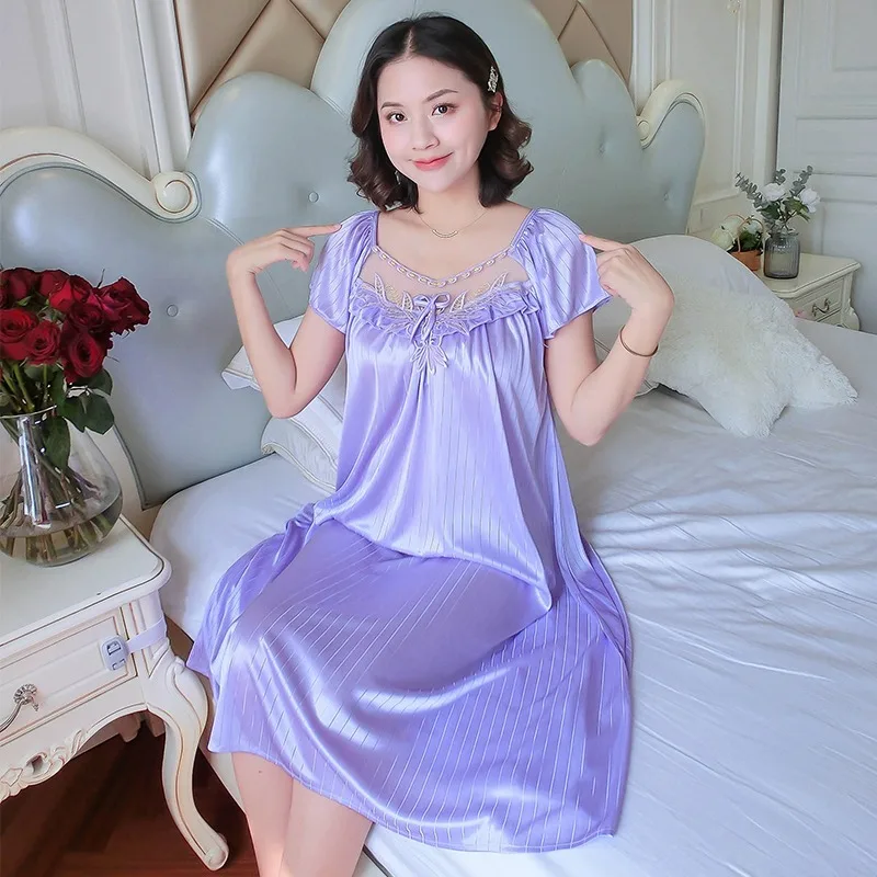 ANJY Women Ice Silk Sleepwear Set Nightdress Homewear Nightwear Pyjamas Female Lace Sleepwear V-neck Nightgown Plus Size - Image 3