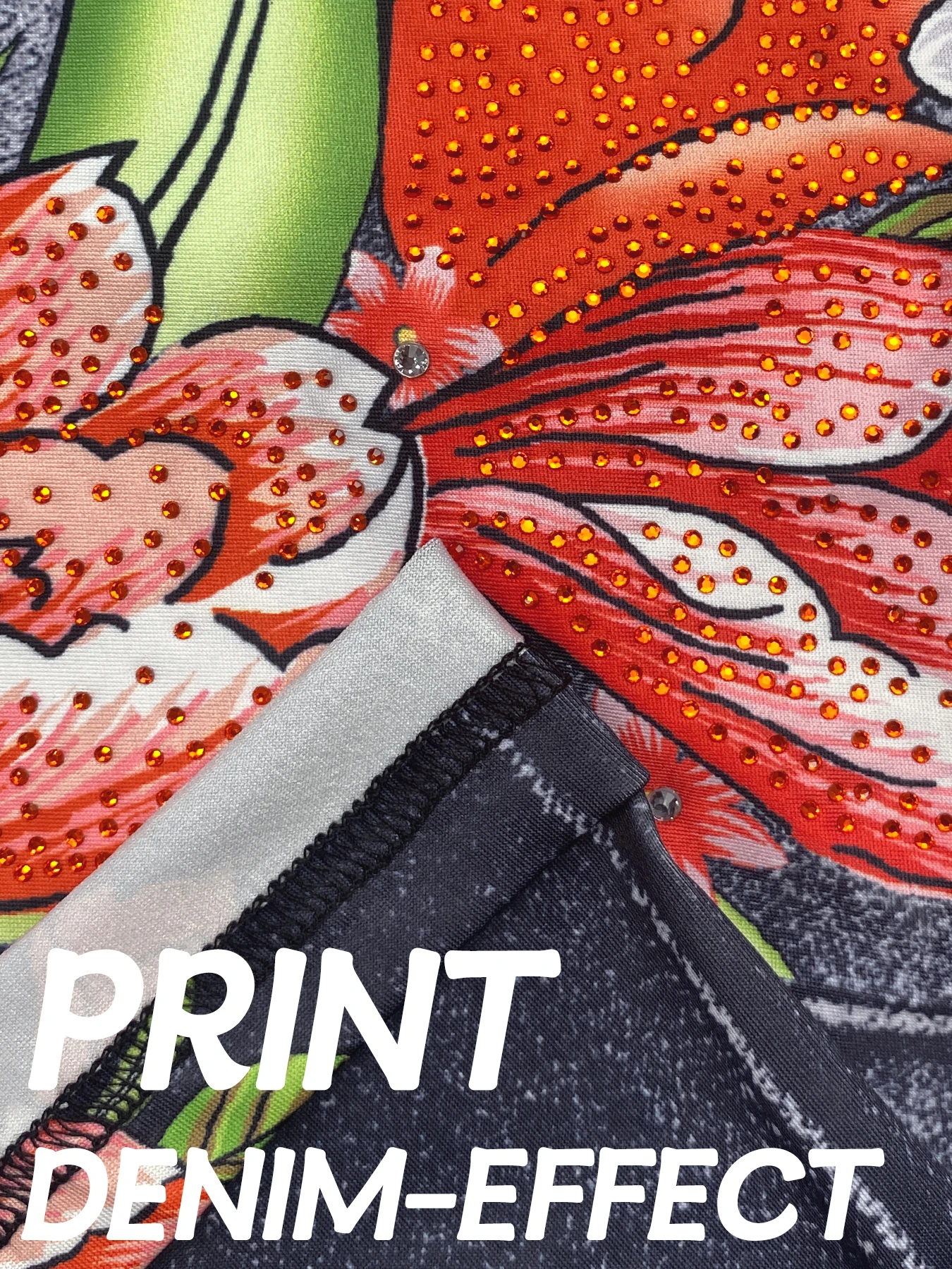 Plus Size Women Leggings Imitation Denim Floral Print Rhinestone Fashion Casual Sports Pants Female Skinny Pant Gym Clothing - Image 6