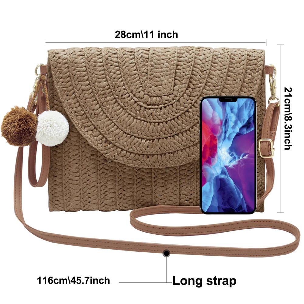 Handmade Ladies Straw Woven Bags Women Summer Holiday Beach Casual Clutch Purse Elegant Shoulder Handbag Raffia Envelope Wallets - Image 4