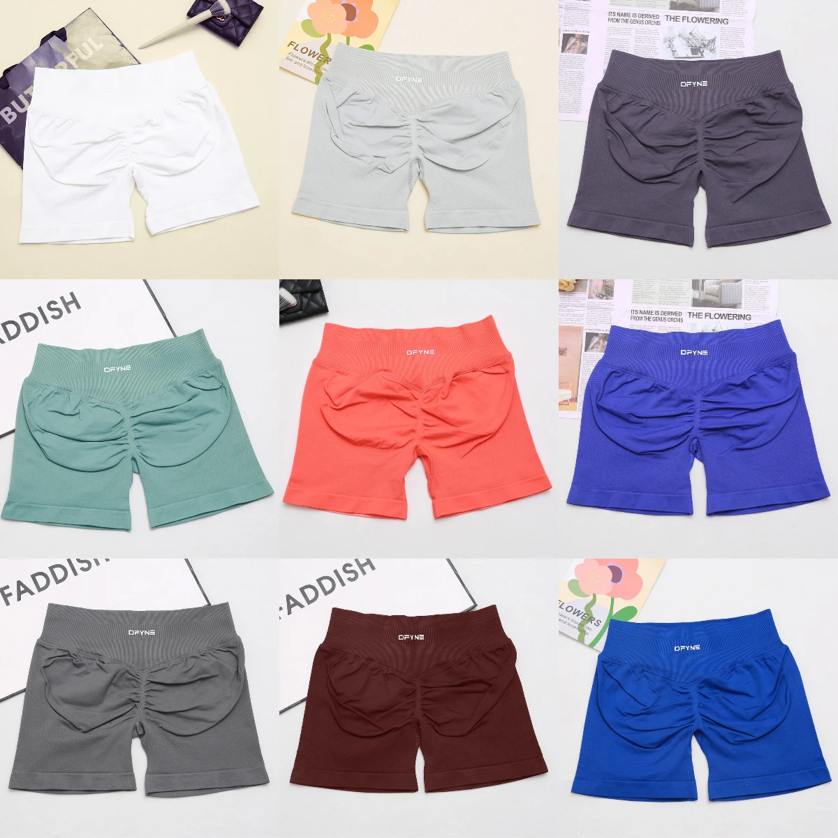 dynamic Impact Shorts with logo dyfine dyfne Ribbed Waist Band Yoga Shorts Seamless Scrunch Bum Workout Gym Short tights - Image 3