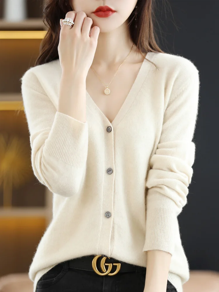 2025 Women Cardigans Long Sleeve Knitted Outerwear Solid Thin Spring Autumn Sweaters V-neck Knitwears Korean Fashion Cardigans - Image 2