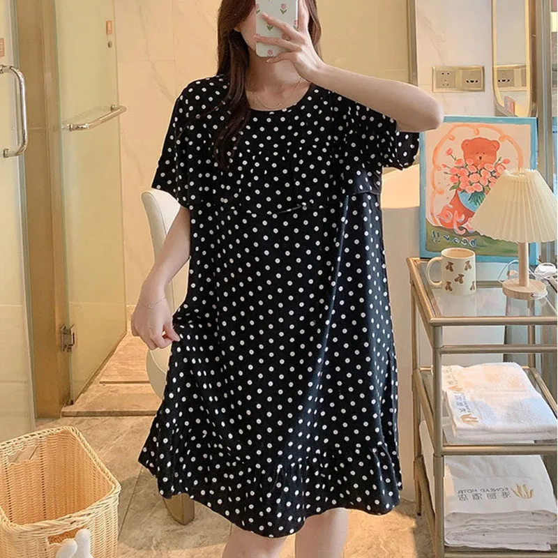 Sexy Nightwear Women Icy Floral Pattern Women Pajamas Dress Butterfly Print Student Sleepwear O- Neck Lace Mid-Length Nightgown - Image 4