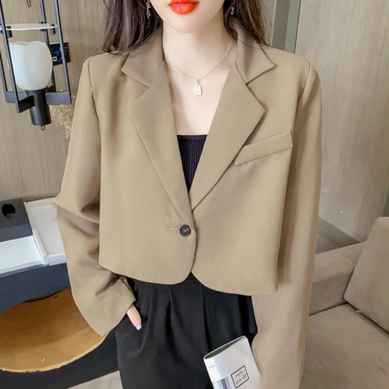 Cropped Blazers for Women 2024 New Korean Fashion Long Sleeve Button Up Suit Jacket Woman Elegant All Match Office Blazer Female - Image 3