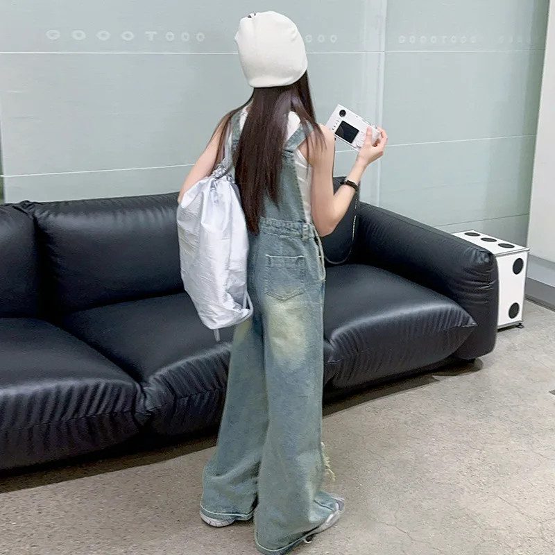Overalls for Kids Pink Loose Casual Wide Leg Jeans Teenage Girls Jumpsuit Fashion All-match 12 13 14 Years Children Trousers - Image 4