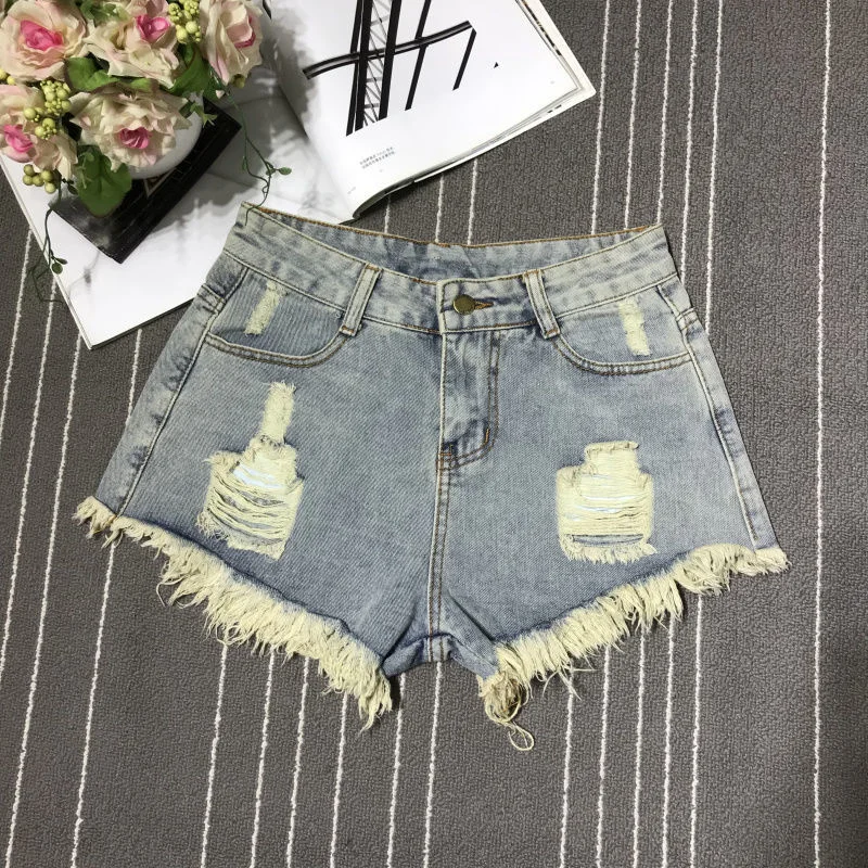 New High Waist Tassel Broken Denim Shorts Female 2024 Summer Korean Version Raw Edge Wide Leg Loose Plus Size Jean Shorts Women - Image 2