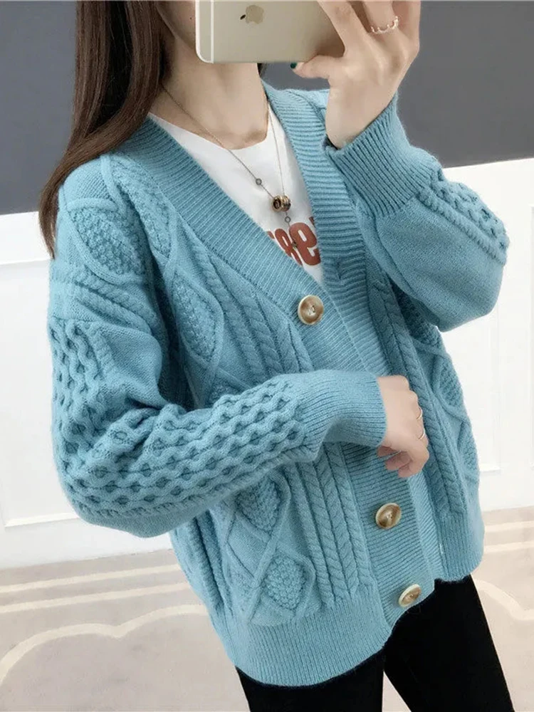 Winter Fall Mid Length Sweater Cardigan Loose Casual Soft Knitwears Coats Solid Color Woman Malhas Outwears New Long Sleeve Tops - Image 3