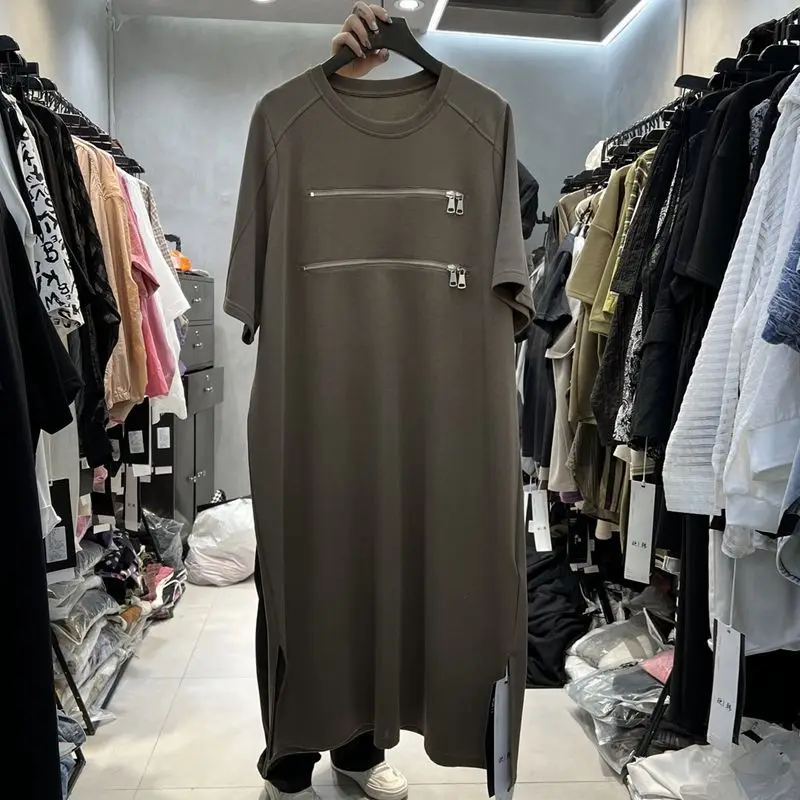Summer New Zipper Patchwork T Shirt Dress Short Sleeve Round Neck Solid Plus Size Ladies Dresses Fashion Casual Women Clothing - Image 4