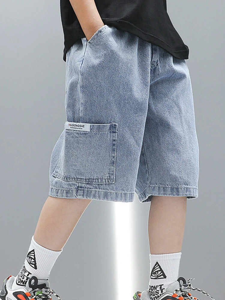 Children Jeans Boys Girls Cotton Shorts Splice Stretch Denim shorts Korean Teenage Trousers Wear Kids Clothing DenimRipped - Image 5