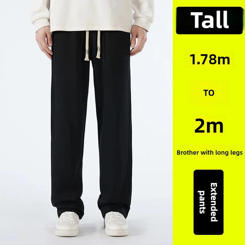 190cm Auntumn Men's Tall Pants Cotton Straight Fit Trousers Teeneeger Male Drawistring Extra Long Length 110 115 Cm Lengthened - Image 3