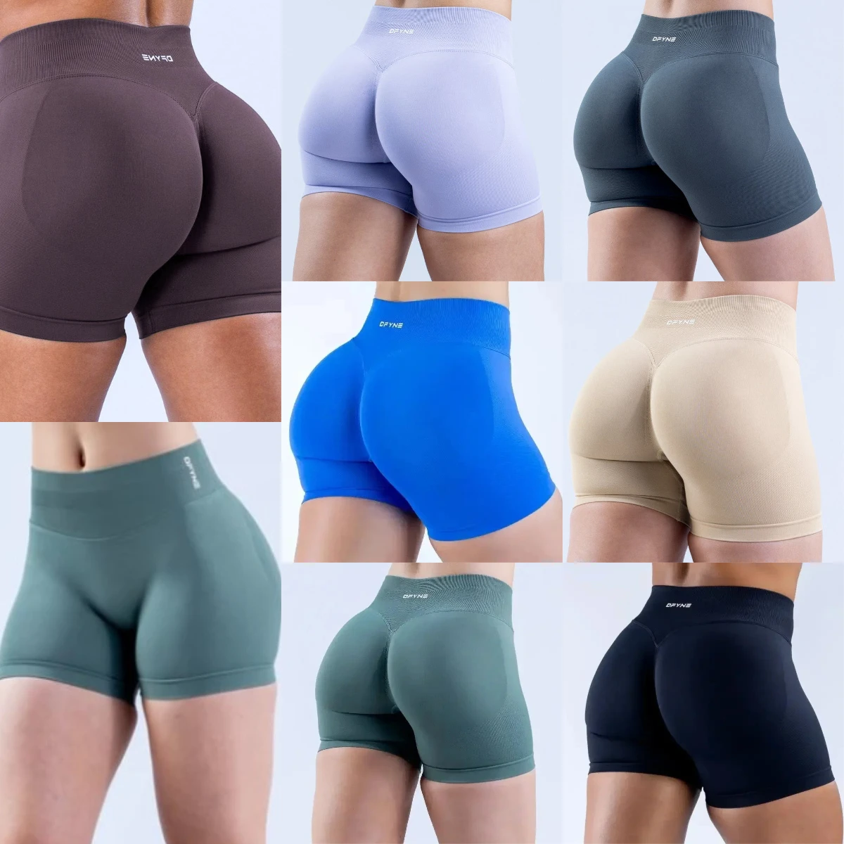 dynamic Impact Shorts with logo dyfine dyfne Ribbed Waist Band Yoga Shorts Seamless Scrunch Bum Workout Gym Short tights - Image 2