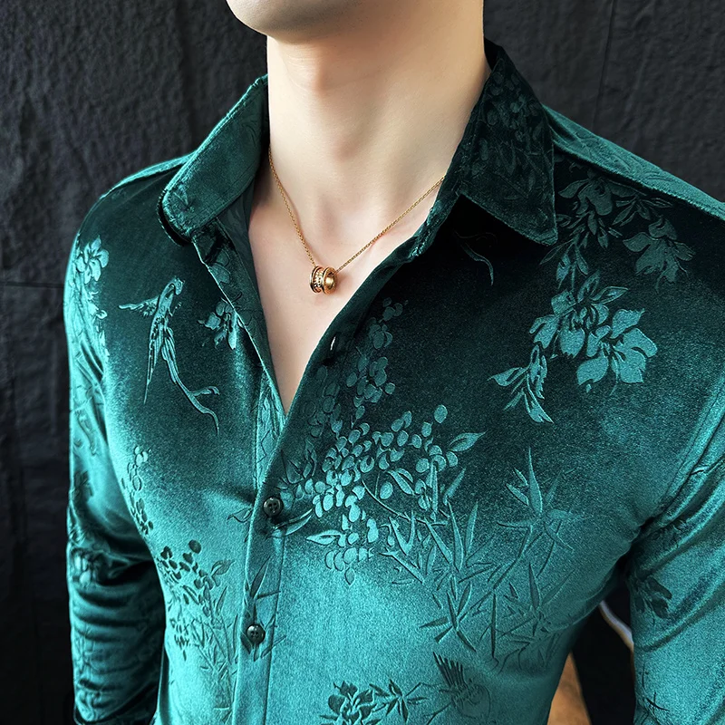 Luxury Velvet Velvet Shirt Men 2024 Spring Slim Casual Dress Shirts Social PartyTuxedo Blouse Camisas Para Hombre Men Clothing - Image 6