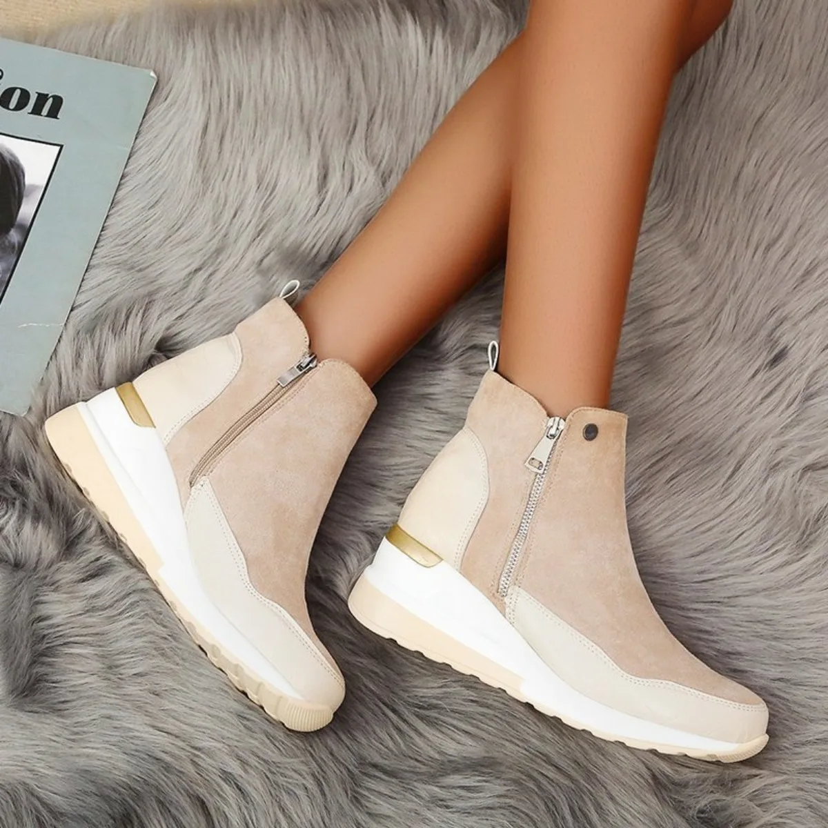 New Women Winter Boots Chunky Sneakers Ankle Boots Woman Zipper Buckle Thick Sole Platform Waterproof High Top Female Booties - Image 3