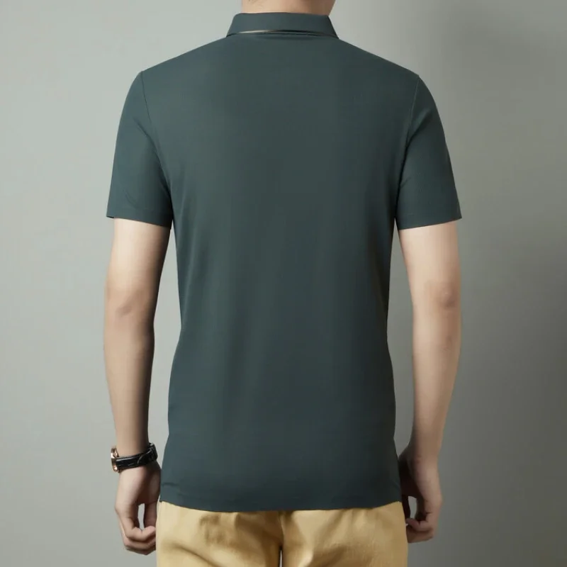 Men's New Polo Shirt Seamless Premium Luxury Cool Fabric Business Casual Golf Slim Fit Blouse Collar T-shirt - Image 2