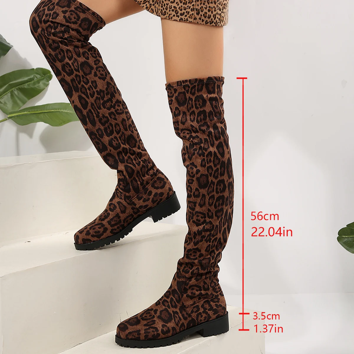 Women's Over-the-knee Boots Thigh High Low Heel Trend Elegant Plus Size Comfortable Fashion Round Head Black - Image 4