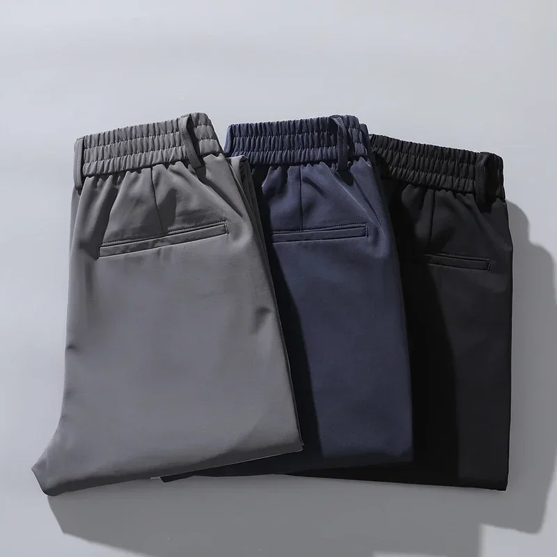 2023 Autumn Pants Mens Stretch Korean Casual Slim Fit Elastic Waist Jogger Business Classic Trousers Male Black Gray Blue 28-38 - Image 4