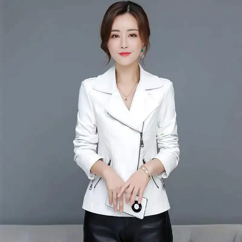 M-6XL Women Split Leather Jacket Spring Autumn New Fashion Casual Tops Outerwear Turn-down Collar Zipper Slim Short Coat Female - Image 4