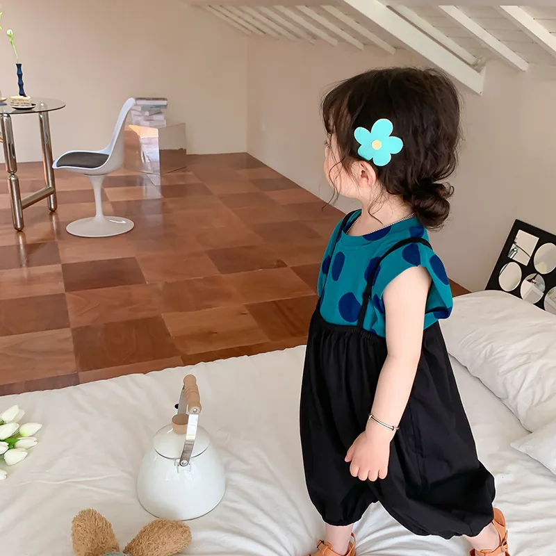 2025 Summer New Korean Baby Girls Solid Versatile Suspender Pants Children Loose Casual Overalls Kids Toddler Lantern Trousers - Image 2