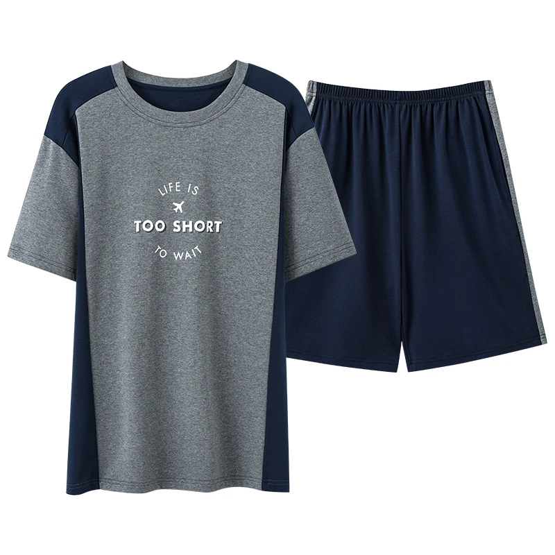 Men Pajamas Short Sleeve Shorts Cotton Plaid O-neck Sleepwear Men Summer Home Clothes Big Yards L-4XL Young Male Homewear Set - Image 4