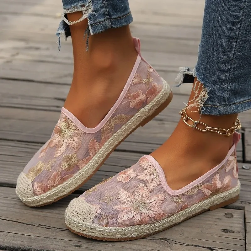 Large Size Single Shoe Women's 2024 Summer New Lace Mesh Hollowed Out Women's Flat Bottomed Fisherman's Shoes flat shoes women - Image 3