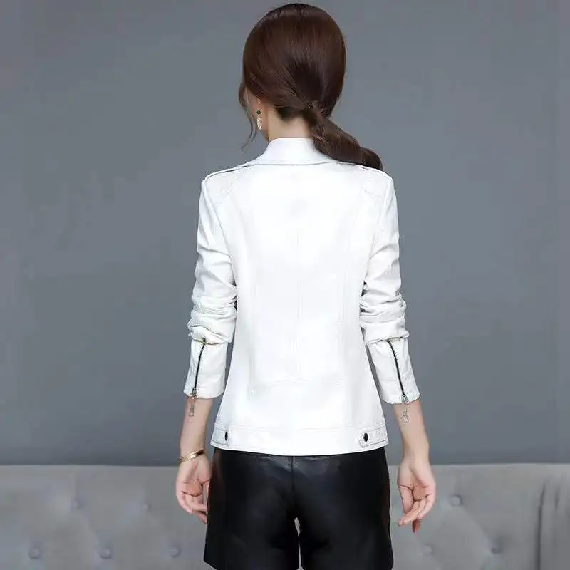 M-6XL Women Split Leather Jacket Spring Autumn New Fashion Casual Tops Outerwear Turn-down Collar Zipper Slim Short Coat Female - Image 2