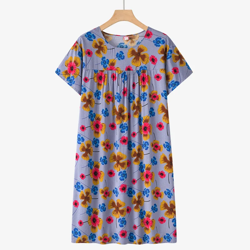 Middle-Aged and Elderly Cotton Silk Short-Sleeved Nightgown Homewear Women New Pajamas Thin Section Loose Homewear Dress Summer - Image 2