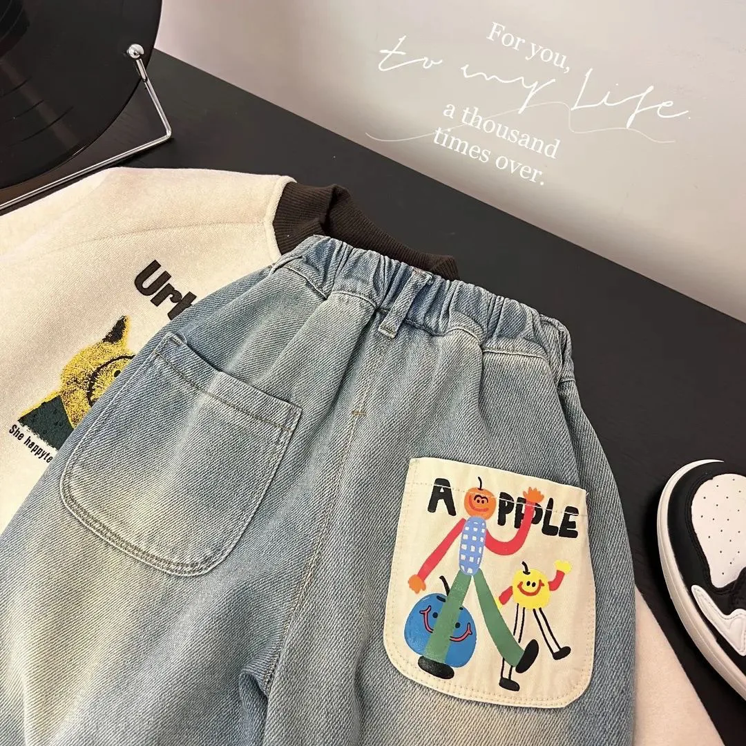 Kids Baby Boys Jeans Anime Pattern Pocket Toddler Boy Denim Pant Elastic Waist Trouser For Children Boys Casual 1-8T Boy Bottoms - Image 3