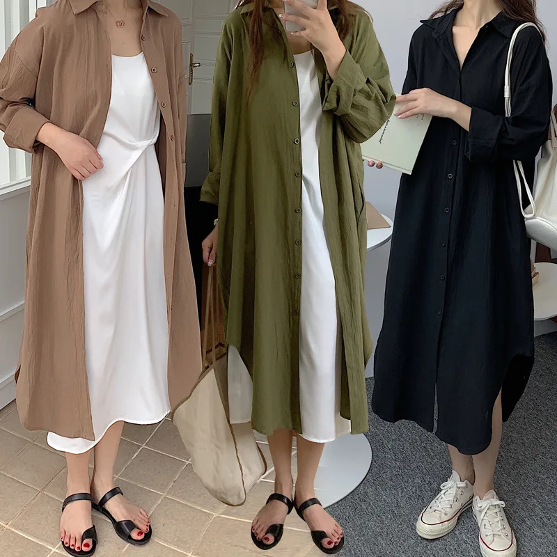 2023 new Long White Shirt Dress for Women Linen Cotton 2023 Spring Summer Casual Korean Clothing Vintage Oversized Midi Robe - Image 3