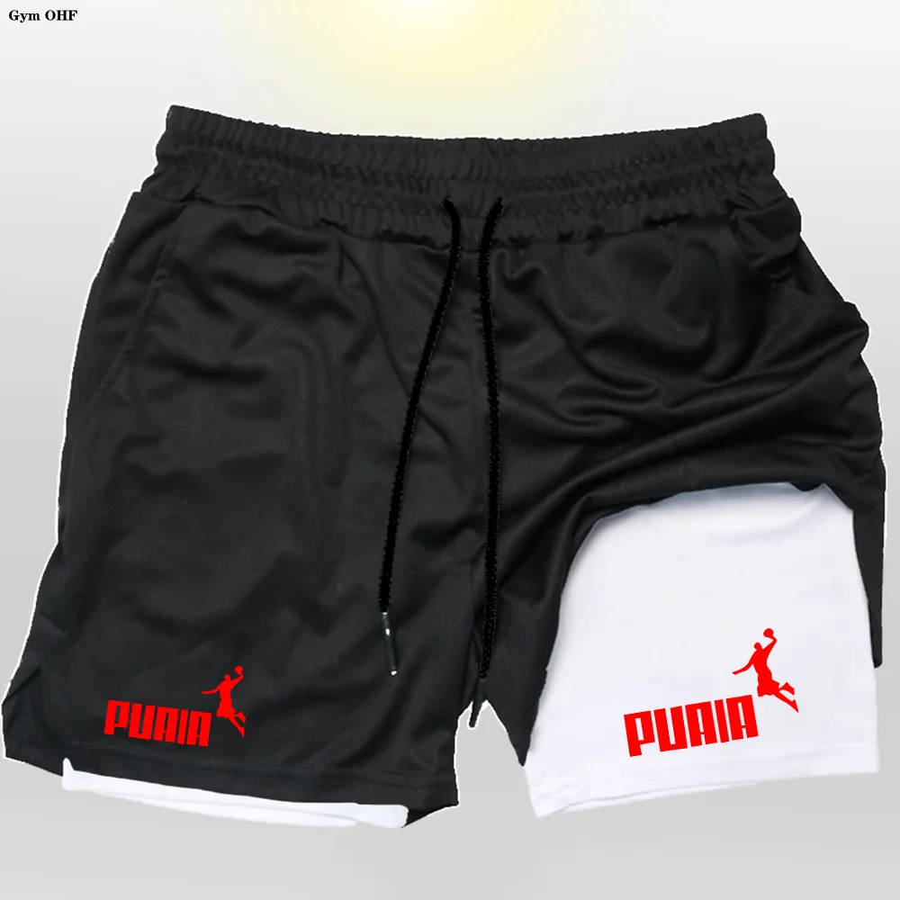 Men's Summer 2-in-1 Double Layer Shorts Gym Fitness Exercise Slow Running Breathable Elastic Compression Men Double Layer Short - Image 4