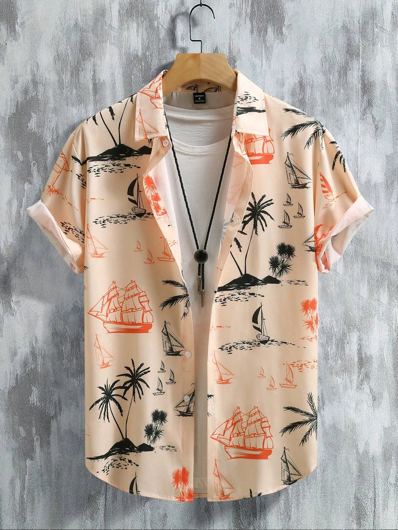 Men's Coconut Tree Graphic Print Short Sleeve Lapel Shirt Tops Men's Casual Button-Down Shirts For Summer Daily Wear And Resort - Image 2