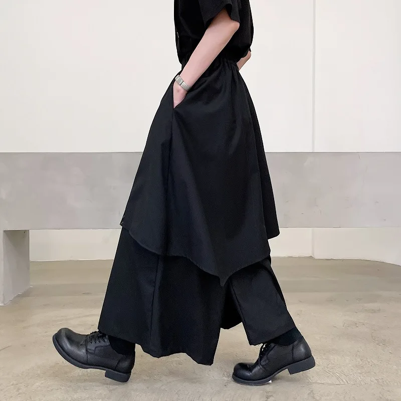 2023 Men Black Irregular Pants Japanese Style Men Fashion Instagram Mixed Wind Kendo Samurai Culottes Party Dress Trousers - Image 4