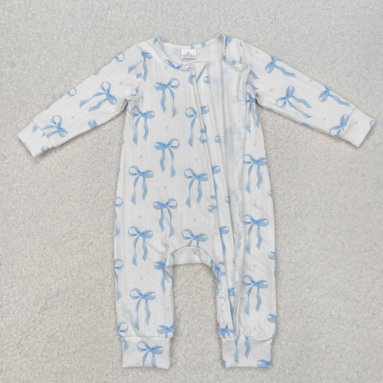 Wholesale Baby Girl Blue Bows Zipper Infant Children Long Sleeves Romper Toddler Kids Newborn Pajamas Coverall Bodysuit - Image 2