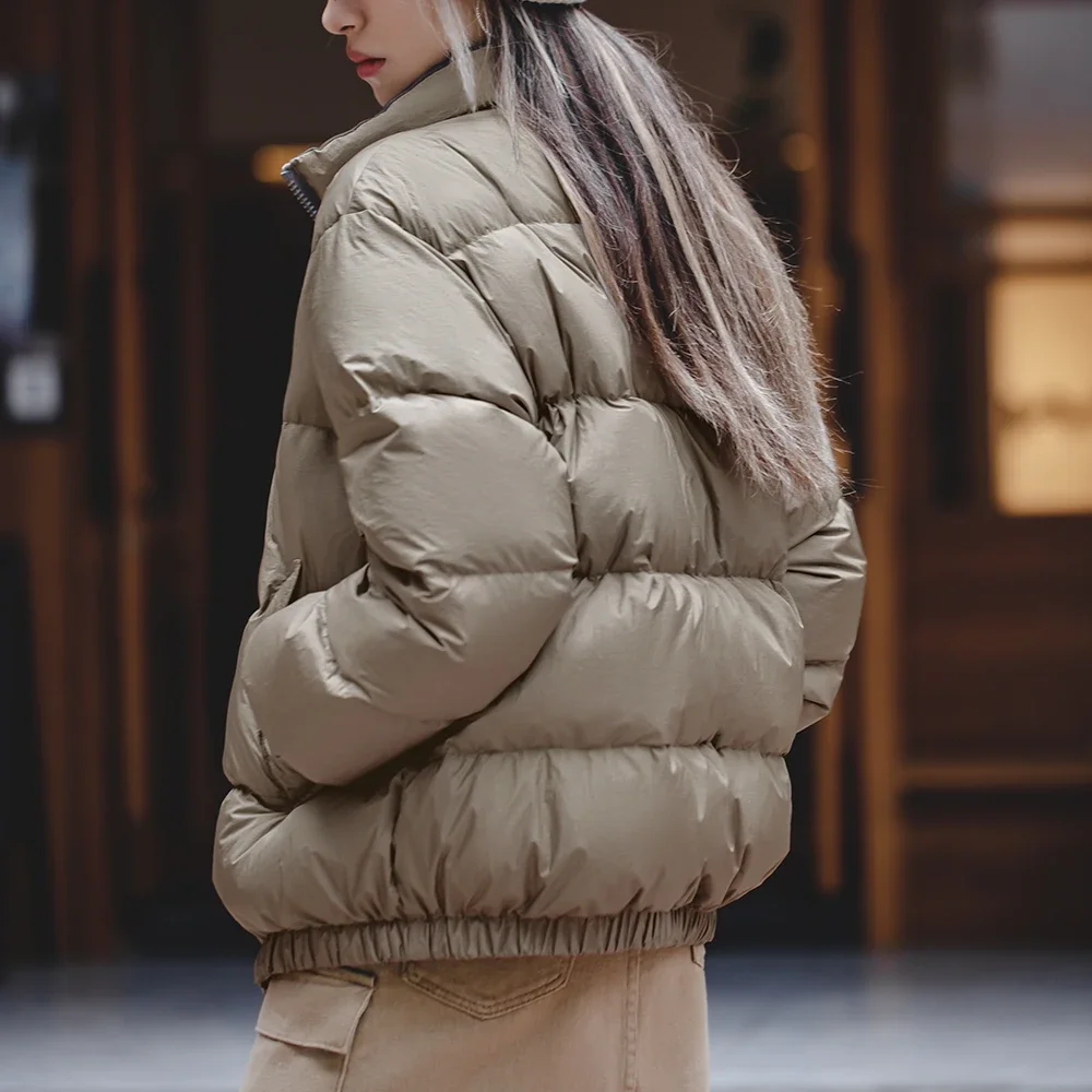 Maden Reversible Down Jacket for Women Winter Thick Warm White Duck Down Coat Unisex Solid Outerwear Thermal Jacket Loose Fit - Image 2
