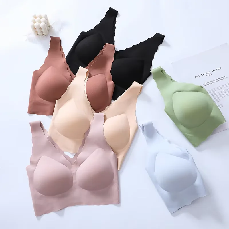 Small Wave Edge Sports Leisure Comfortable Women Underwear Seamless No Steel Ring Gathered Latex Woman Bra - Image 3