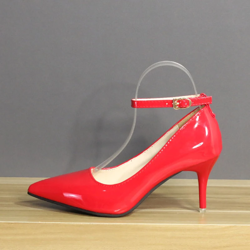 One Word Buckle High Heels 2022 Spring New Patent Leather Stiletto Heel Work Pumps Large Pointed Shallow Mouth Women's Shoes - Image 4