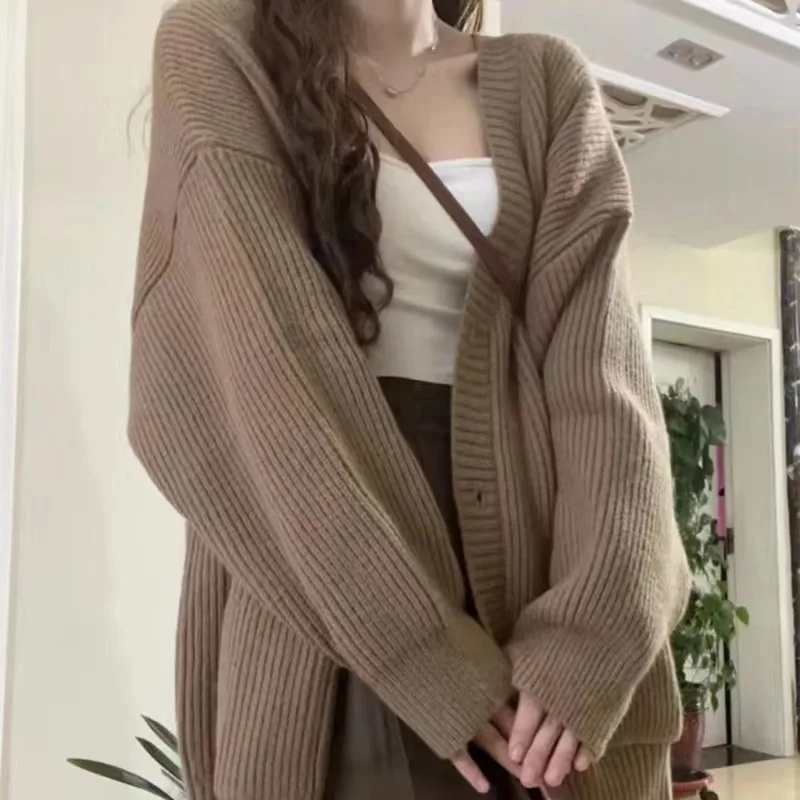 Autumn Winter Women Cardigan Sweater Coats Fashion Female Long Sleeve V-neck Loose Knitted Jackets Casual Sweater Cardigans - Image 5