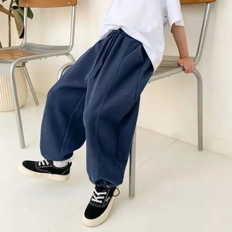 Autumn Kids Solid Sweatpants for Boy Casual Straight Trousers 3+y Young Child Clothes Spring Girl Thin Elastic Waist Sports Pant - Image 5