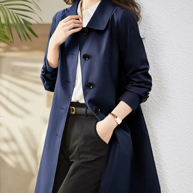 Spring Autumn Fashion Turn-down Collar Long Sleeve Solid Trench Women's Clothing Korean Button Simplicity Trend All-match Tops - Image 4