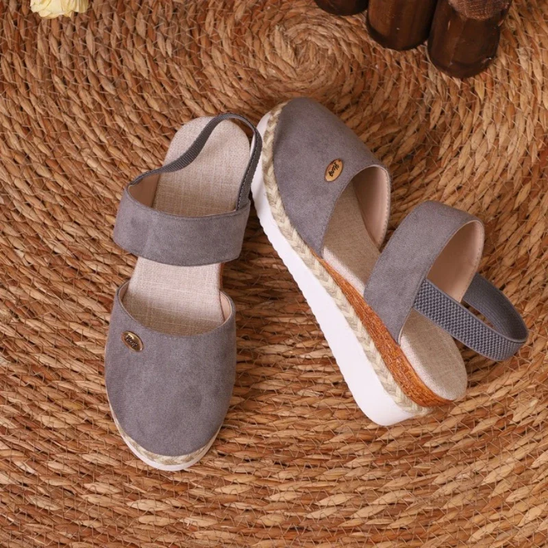 Summer Women Linen Plain 6cm Wedge Sandals Handmade Ladies Casual Comfortable womens shoes - Image 6