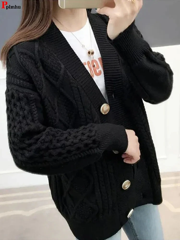Winter Fall Mid Length Sweater Cardigan Loose Casual Soft Knitwears Coats Solid Color Woman Malhas Outwears New Long Sleeve Tops - Image 2