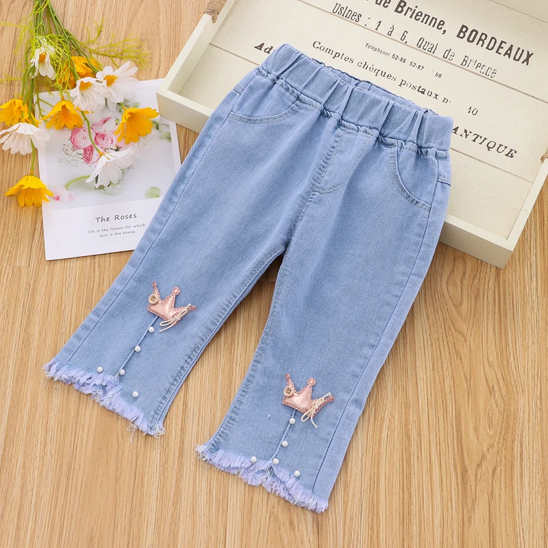 7/10 Pants LengthSpring Autumn Children Jeans Girls Cotton Print Splice Stretch Denim Pants Korean Teenage Kids Clothing - Image 3