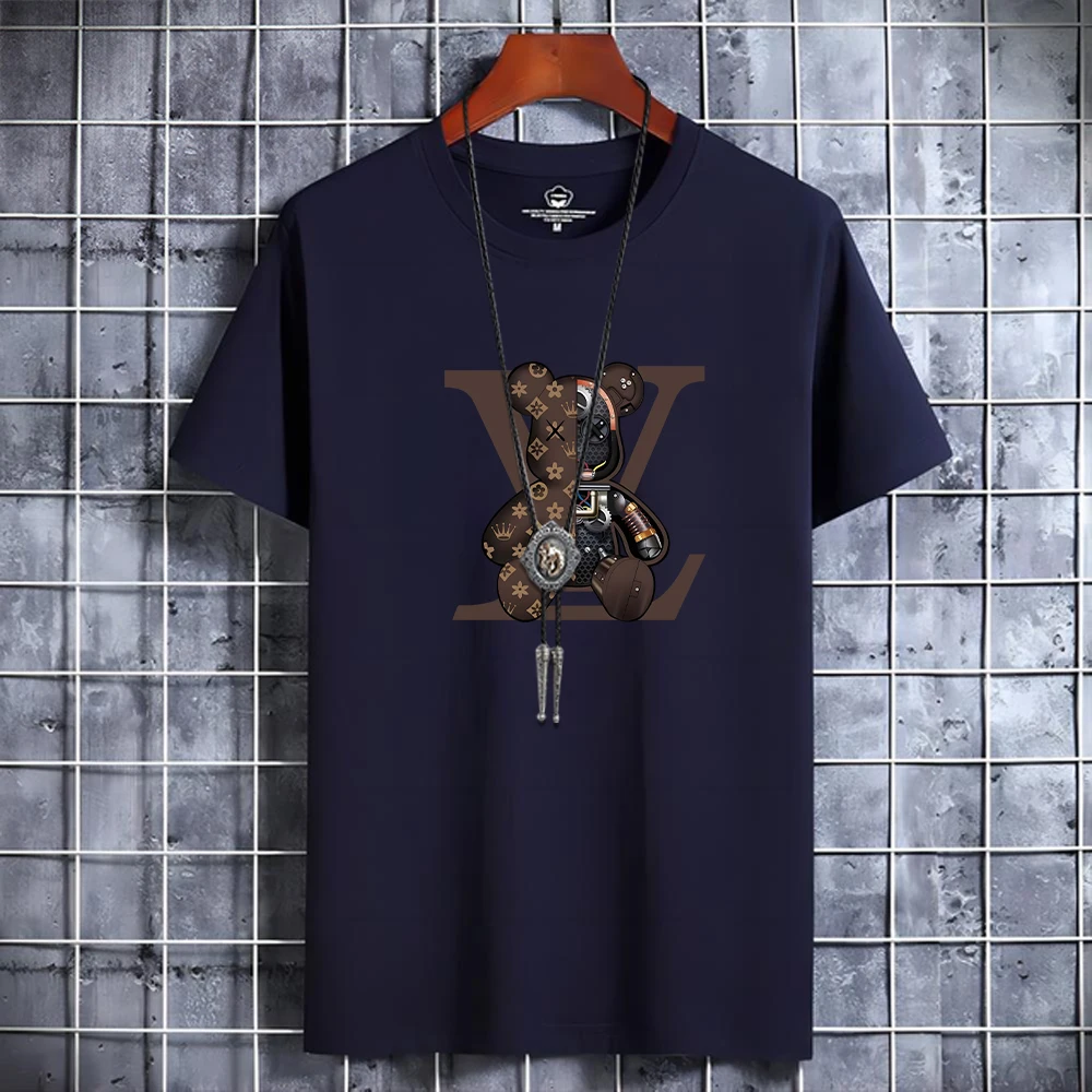 Summer Men's Luxury Casual T-Shirt Retro Y2k Designer Short Sleeve Tees Male Vintage Cotton Trendy High Quality Bear Print Tops - Image 5