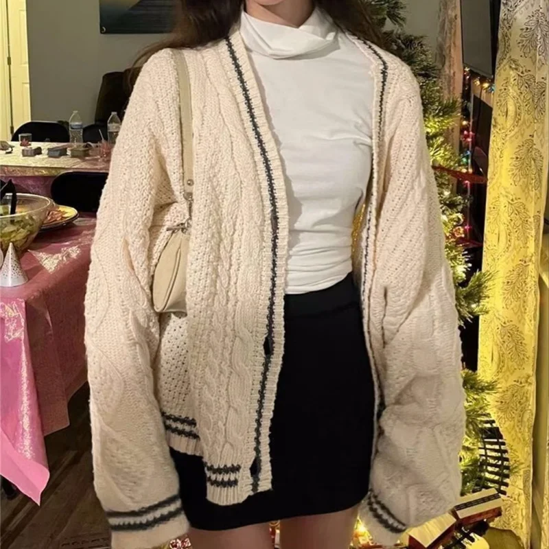 2024 Winter Loose Knitted Cardigans Coat Star Embroidery Y2K Women Sweaters Streetwear Vintage Casual Single Long Sleeve Top - Image 4